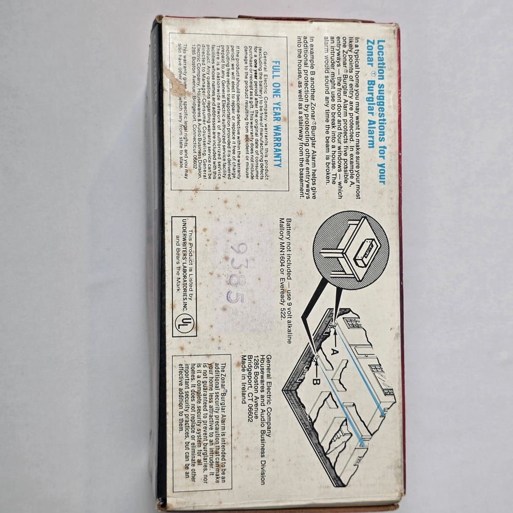 GE Zonar Burglar Alarm 8250-003‎ Battery Operated Woodgrain Vintage Ultrasonic - Picture 4 of 8